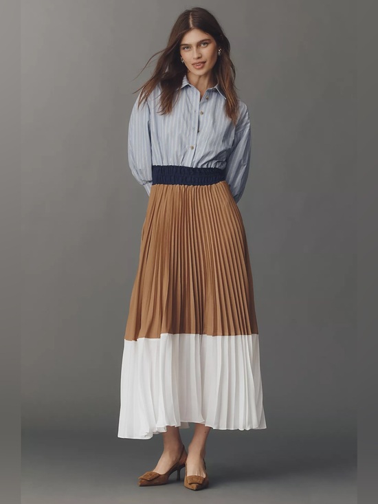 Anthropologie Dresses & Skirts - New Anthropologie The Somerset Colorblock Pleated Twofer Maxi Dress Size M